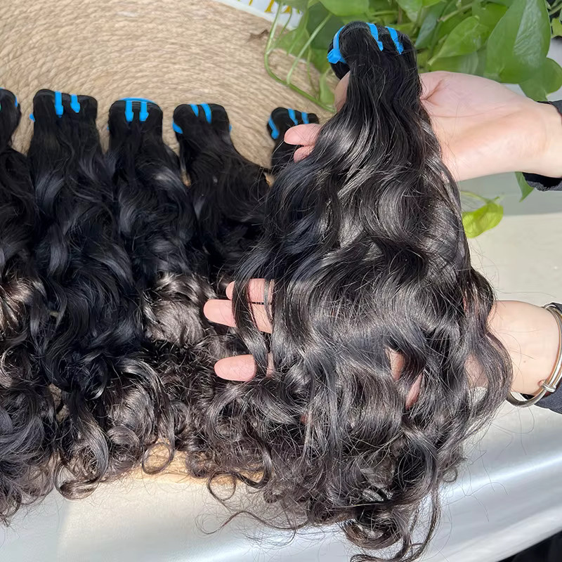 DEENTOSHAIR Echthaar-Bündel Extensions, Vietnamesisches Haar, 1B Natur Schwarz, Lockig/Wellig - Bild 3