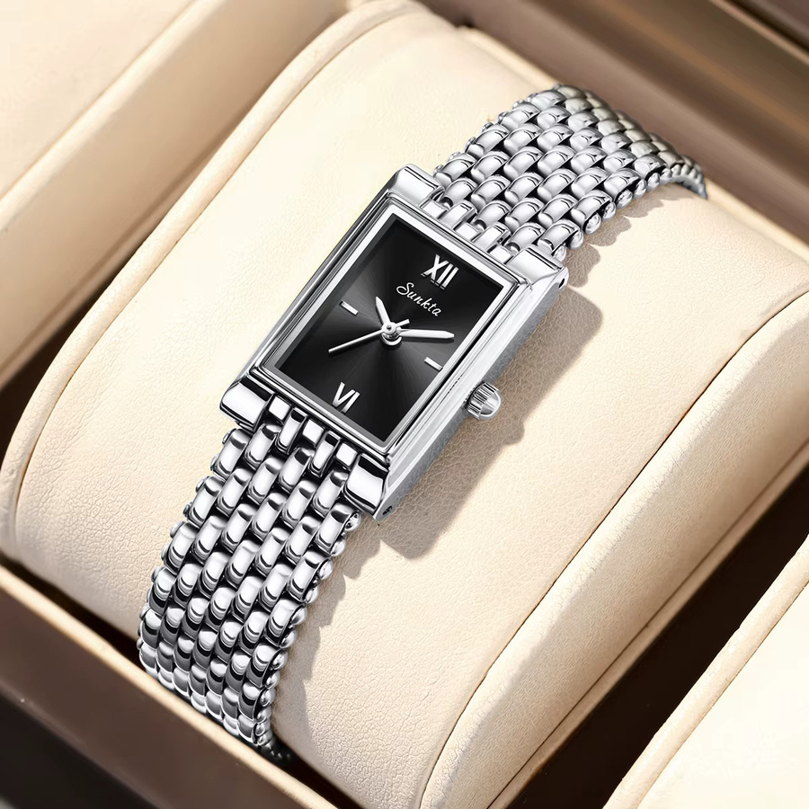 SUNKTA Armbanduhr Quarz, Edelstahl, Eckig, Silber, Damen - Bild 3