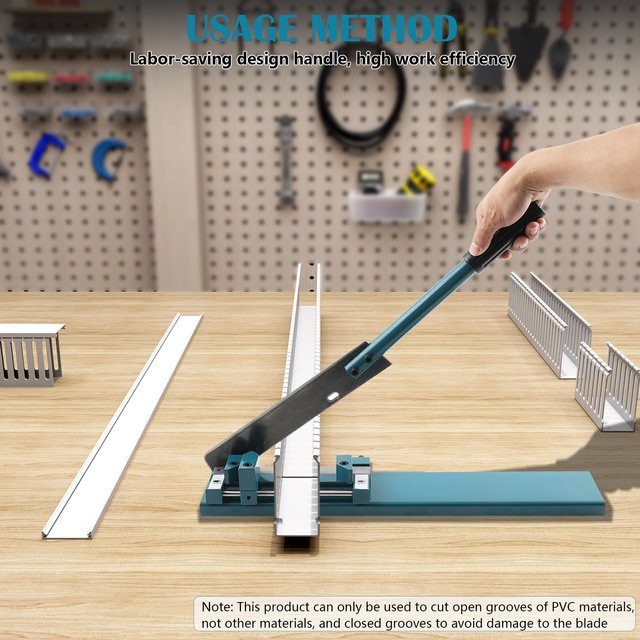 Manueller PVC-Kabelschneider mit winkelverstellbarer Schneidefunktion für Kunststoffverkabelungskanäle in Blau, B/T/H: 58,0 x 13,0 x 11,5 cm - Bild 1