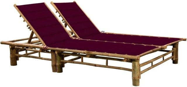 Furnicato Sonnenliege aus Bambus in Weinrot mit wetterfestem Kissen und 3 Liegepositionen, B/T/H: 200 x 130 x 87 cm - Bild 1