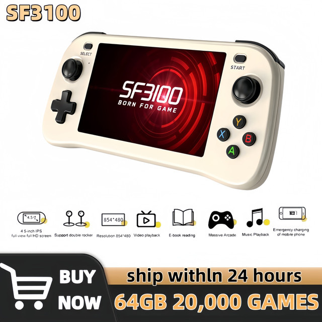 ZUIDID SF3100 Retro Handheld-Videospielkonsole mit Linux-System, 4,5 Zoll IPS-Bildschirm, 64GB Speicher, Rot - Bild 1