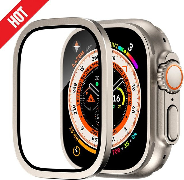 Apple Uhrengehäuse Metallrahmen, gehärtetes Glas, 49mm, Silber - Bild 1