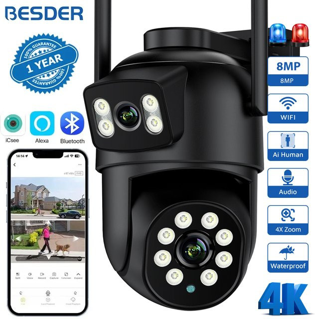 Besder PTZ WiFi Outdoor Überwachungskamera mit Dual Screen, 8MP und 4MP Auflösung, Menschliche Erkennung und Auto Tracking - Bild 1