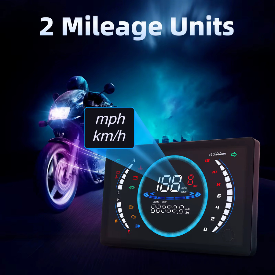 MAIMEIMI 12V Universal Digitales Motorrad Tacho Dashboard mit LED, RPM und Temperaturanzeige, Schwarz, für Honda EX5 - Bild 2