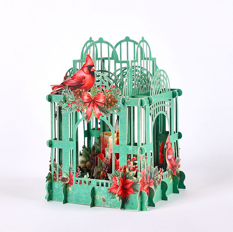 Weihnachtsstern 3D Box Mosailles mit Cardinalis Vogel in Grün, Vintage Papier-Dekoration mit Sternen und floralen Elementen - Bild 1