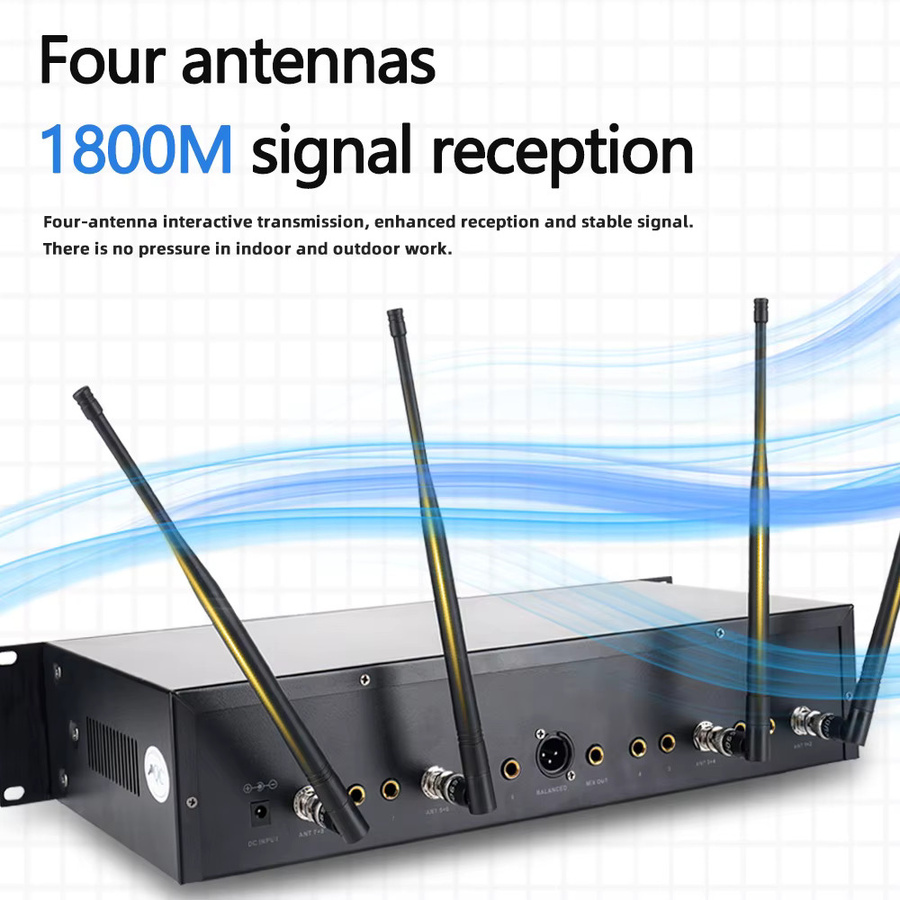 Yamnweo UK-800 Professionelles 8-Kanal UHF-Funkmikrofonsystem für Rackmontage mit 8 dynamischen Handmikrofonen in Schwarz - Bild 4