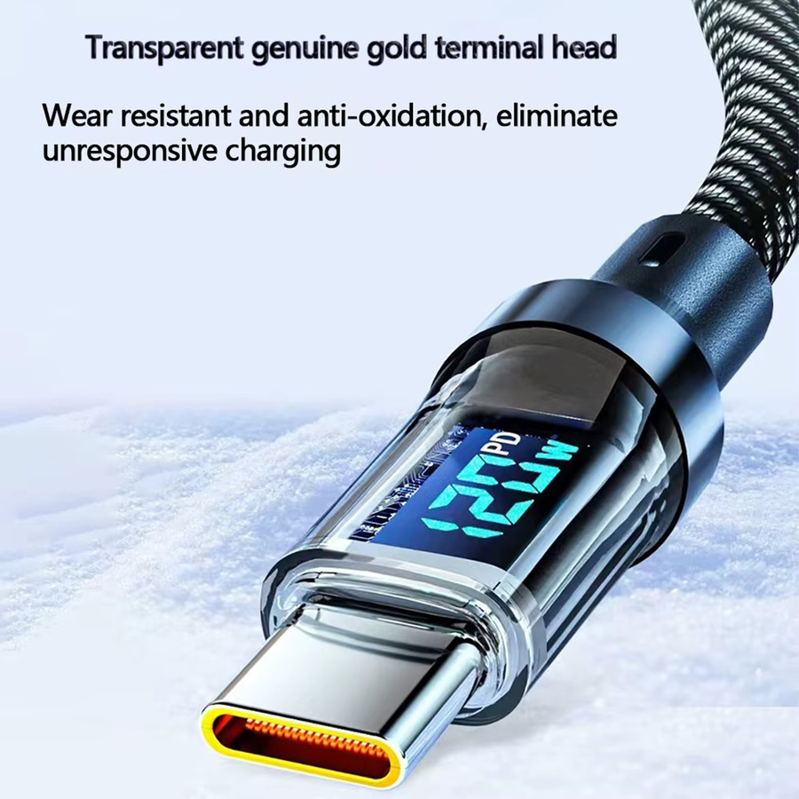 NNBILI 120W USB-A auf Typ-C Ladekabel mit Echtzeit-Digitalanzeige für Android und Huawei, Schwarz - Bild 3