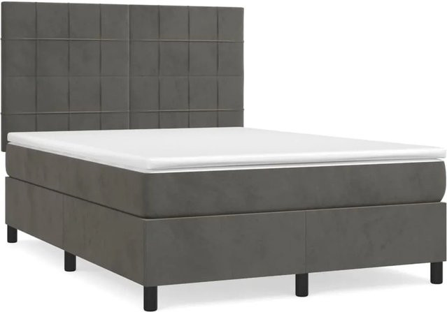 vidaXL Boxspringbett mit Matratze in Dunkelgrau aus Samt, Hybrid-Design mit Taschenfederkern, B/T: 140 x 200 cm - Bild 1
