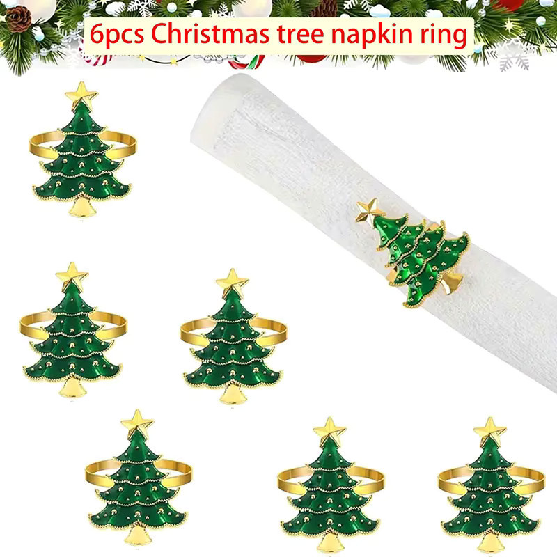 6er Set Weihnachts Serviettenringe mit Tannenbaum-Ornamenten aus Metall für deine Tischdekoration zu Weihnachten und Neujahr - Bild 2