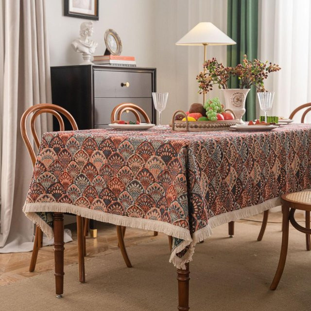 JINGYUE Pet Baumwoll-Leinen-Tischdecke mit Ethno-Design für rechteckige Tische, waschbar, Mehrfarbig, B: 140 cm, L: 180 cm - Bild 1