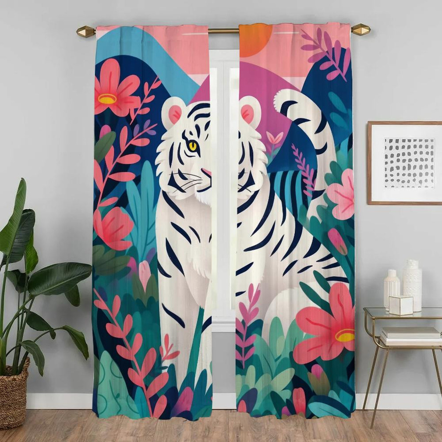 Elegante Tüll-Raumvorhänge mit Tier-Motiv von Household supplies MH, transparent, 2 Stück, Breite: 50 cm, Höhe: 70 cm - Bild 1