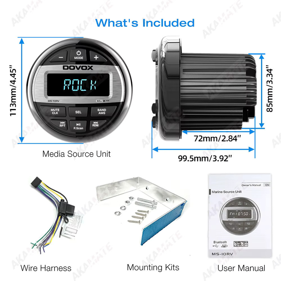 AKAMATE Bluetooth Autoradio mit MP3 und EQ für Wohnmobil, Boot und Marine in Schwarz mit 200W Leistung und AM/FM Antenne - Bild 5