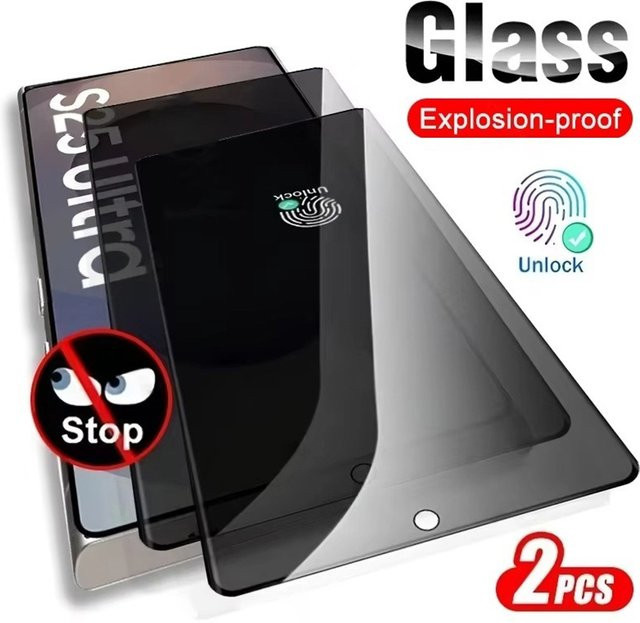 2 Stück Anti-Spy Displayschutzfolie aus gehärtetem Glas für Samsung Galaxy S25 Ultra mit Privatsphäre-Schutz und Fingerabdruck-Entriegelung, transparent - Bild 1