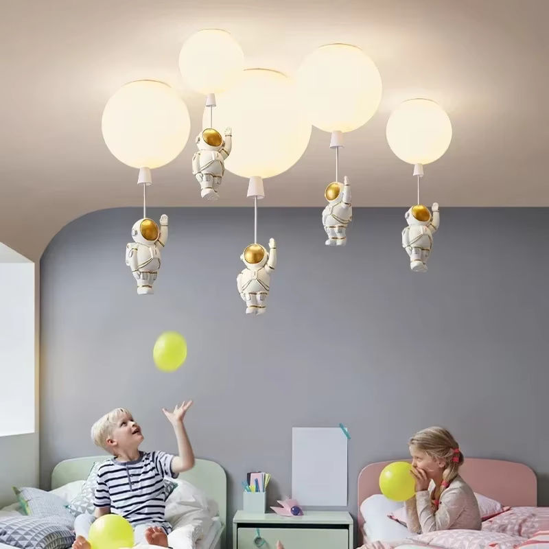 JIANKEXING LED Astronaut Ballon Pendelleuchte für Kinderzimmer, moderne Glaskugel-Hängelampe in Weiß und Transparent mit warmweißem Licht - Bild 2