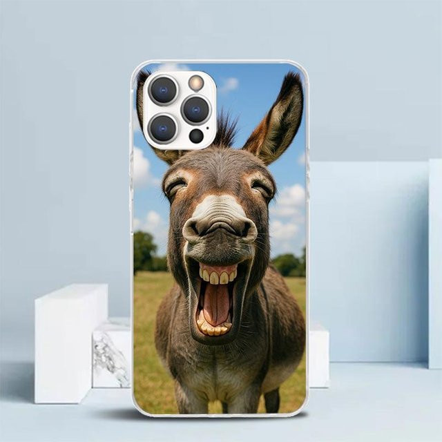 Weiche Handyhülle mit lustigem Esel Druckmuster für iPhone 11 bis iPhone 17 Air in Multicolor - Bild 1