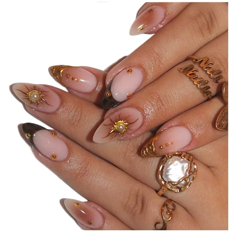 Sunstar Press on Nails, 24 Stück, Glitzer-Design, Goldene Muster, Damen - Bild 3
