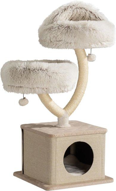 Fudajo Kratzbaum im Zweigdesign mit Katzenhaus und Sisal in Creme-braun und Beige, Höhe: 95 cm - Bild 1