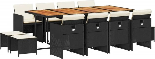 vidaXL 13-tlg Garten-Essgruppe aus PE-Rattan und Akazienholz in Schwarz und Braun mit Kissen - Bild 1