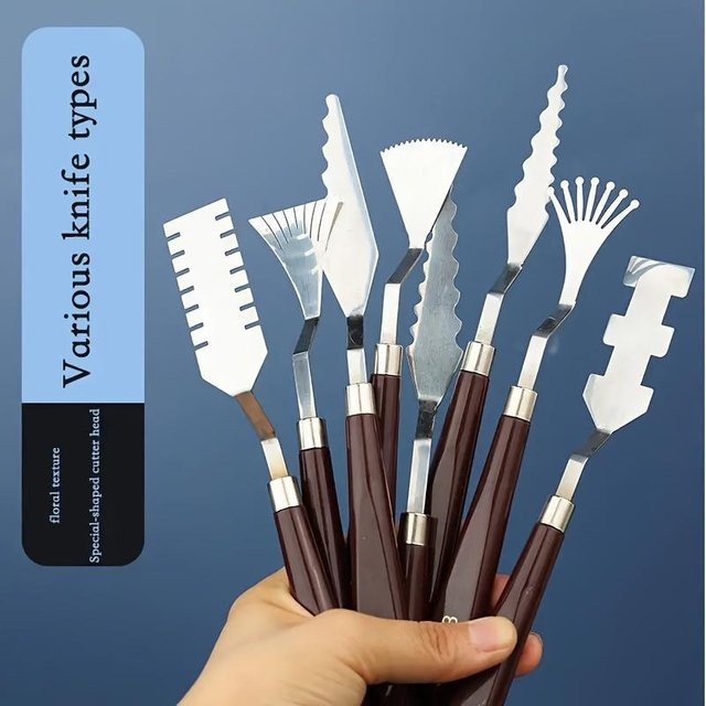 Künstler Palettenmesser Set von chenxiaogang mit gravierten Holzgriffen in Weiß für Öl- und Acrylmalerei aus Edelstahl - Bild 1