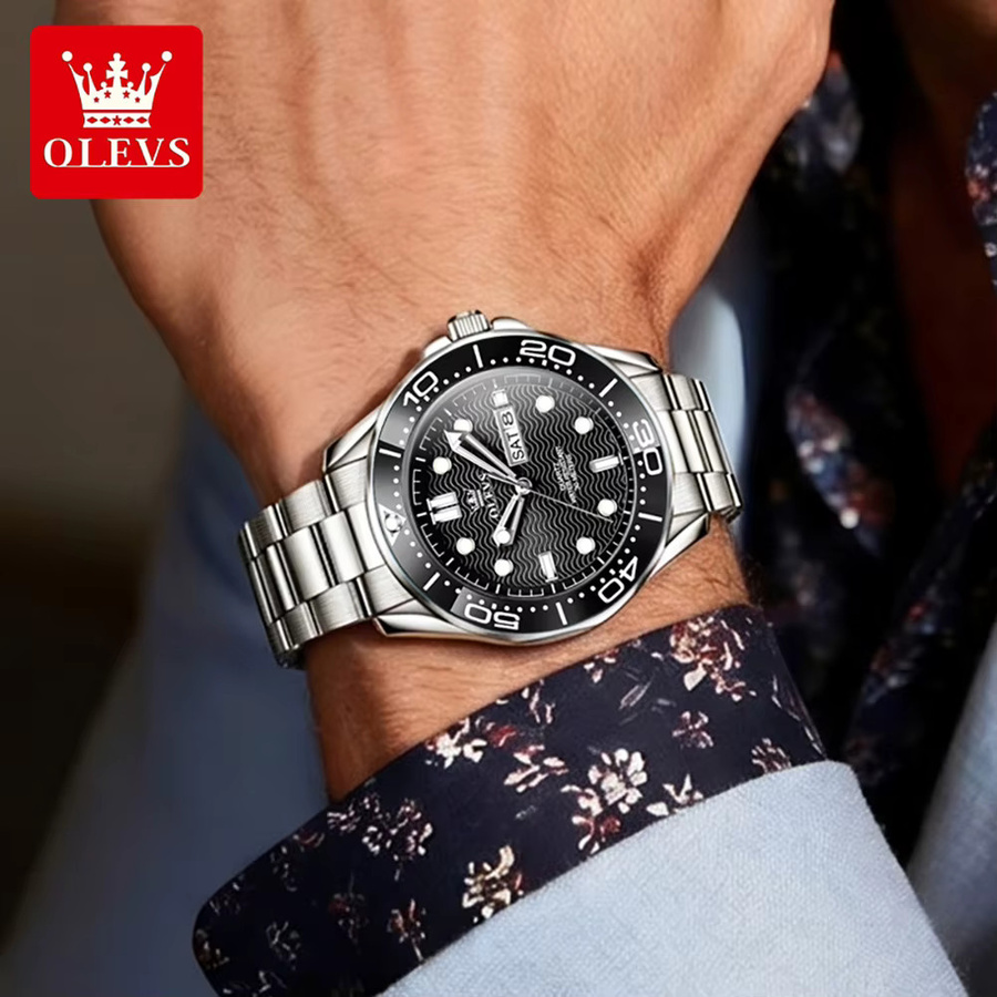 OLEVS Armbanduhr, Quarz, Edelstahl, Schwarz, Unisex - Bild 3