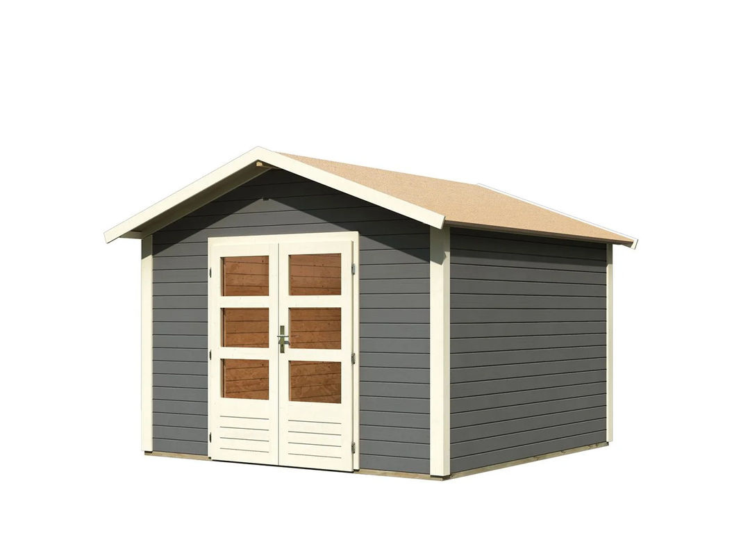 KARIBU Carlos Satteldach Gartenhaus inklusive Boden in Terragrau, B/T: 304 x 304 cm, H: 238 cm - Bild 2