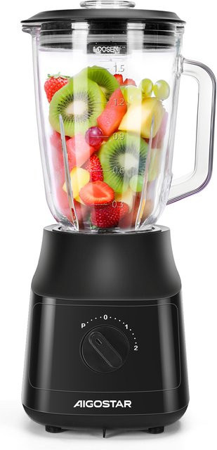 Aigostar Standmixer und Smoothie Maker mit 1,5 l Glasbehälter, 600W, Schwarz - Bild 1