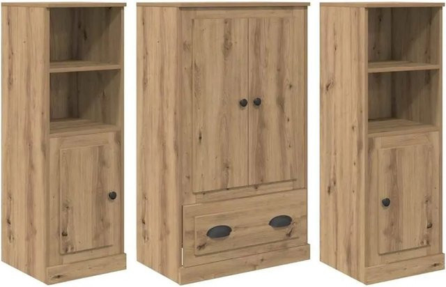 vidaXL Highboard 3-teilig Artisan-Eiche in Braun mit Schubladen und Türen für Wohnzimmer und Esszimmer, B/T/H: 132,0 x 35,5 x 103,5 cm - Bild 1