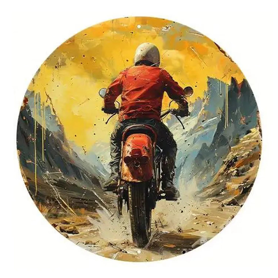 Potdemiel Retro Rundes Metallschild Motorrad Wanddeko Mehrfarbig Durchmesser: 20 cm - Bild 2