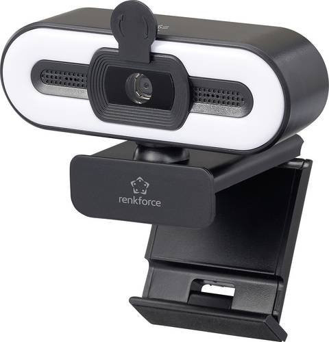 Renkforce RF-WC-190 Full HD Webcam in Schwarz mit Klemm-Halterung, Stativgewinde und Mikrofon - Bild 1
