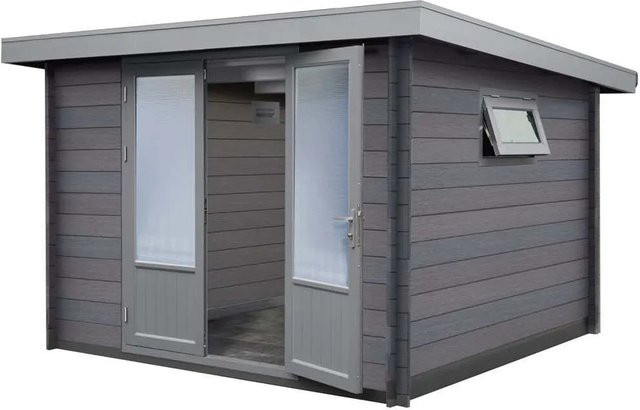 Finnhaus Wolff WPC Gerätehaus Bella 2929 in Grau mit Doppeldoor und Pultdach - Bild 1