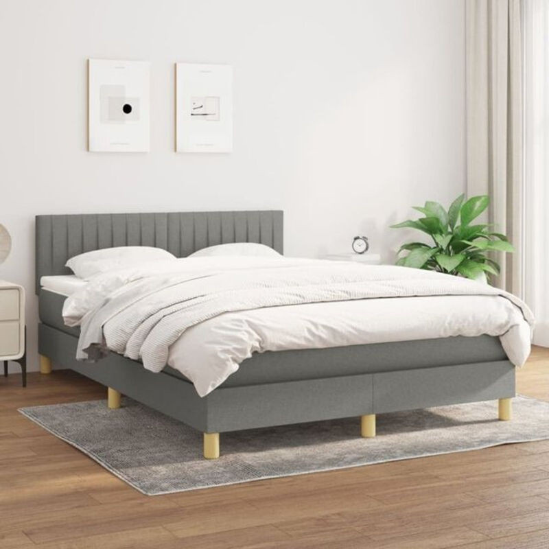 vidaxl Boxspringbett mit Matratze in Anthrazit Grau aus Stoff B/T: 140 x 200 cm - Bild 1