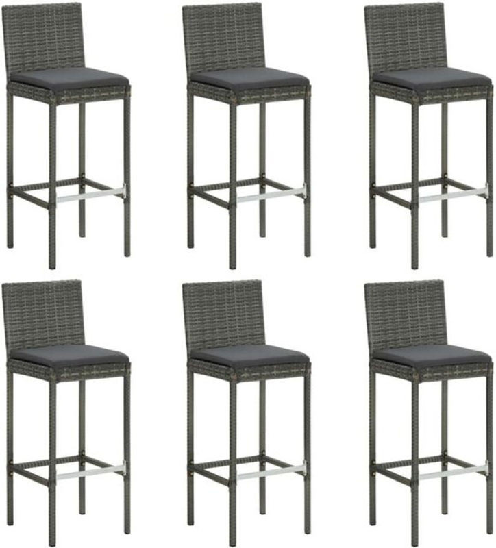 Vidaxl Set aus 6 Barhockern aus Polyrattan in Grau mit Kissen und Stahlgestell - Bild 1