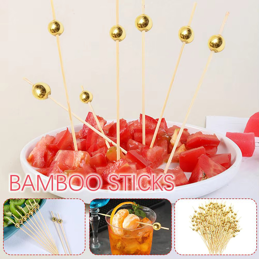 KITPIPI Goldene Perlen-Cocktailspieße für Obst und Desserts, 100 Stück - Bild 4
