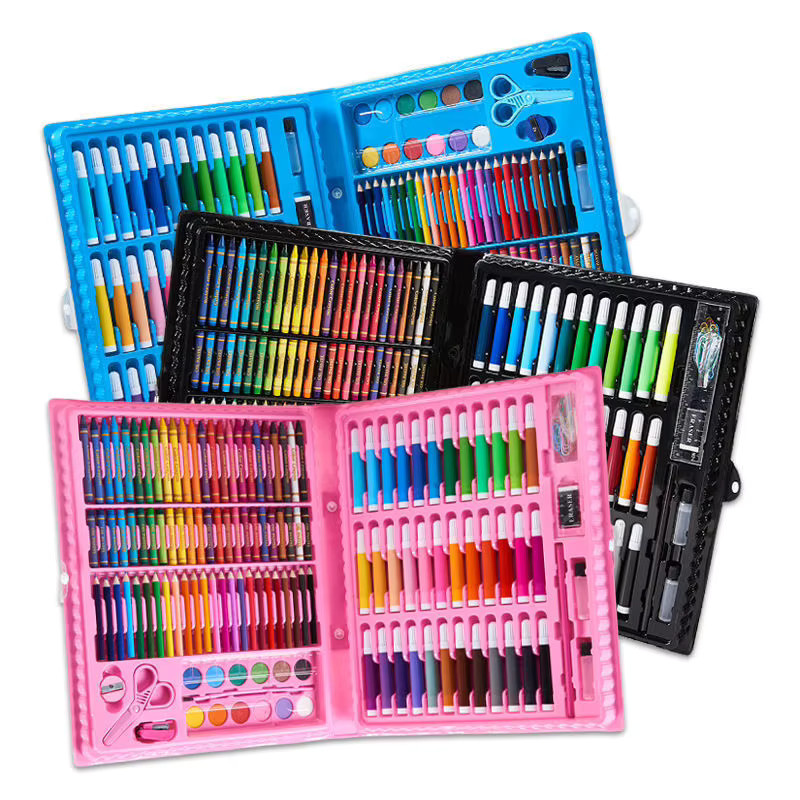 Umfangreiches Malset für Kinder mit Aquarellstiften, Kreiden und Reißbrett in Mehrfarbig und Blau - Bild 3