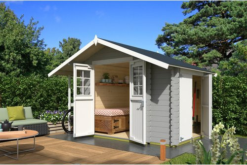 Holz-Gartenhaus Lasita Vilano mit Satteldach in Lichtgrau, B/H/T: 352,5 x 228 x 200 cm - Bild 1