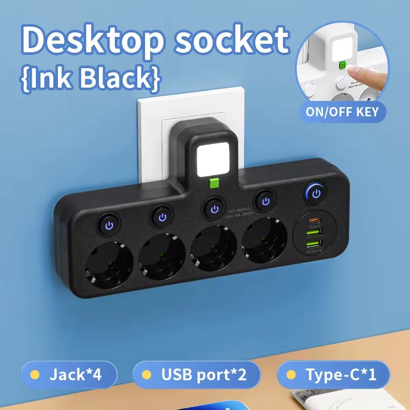 Szaoju EU-Steckdosenleiste mit USB-Typ-C-Anschluss in Schwarz - Bild 2