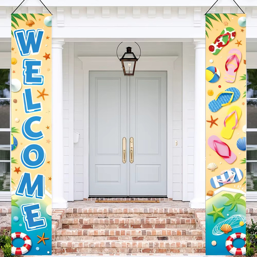 OURFETE Sommer-Strand-Willkommensschild als tropisches Hawaii-Luau-Türbanner in Mehrfarbig, Hängedekoration für Pool und Garten, B/H: 180 x 30 cm - Bild 2