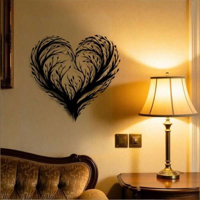 CIFBUY Herz-Wanddekoration aus Eisen in Schwarz mit floralem Baumzweig-Design - Bild 1