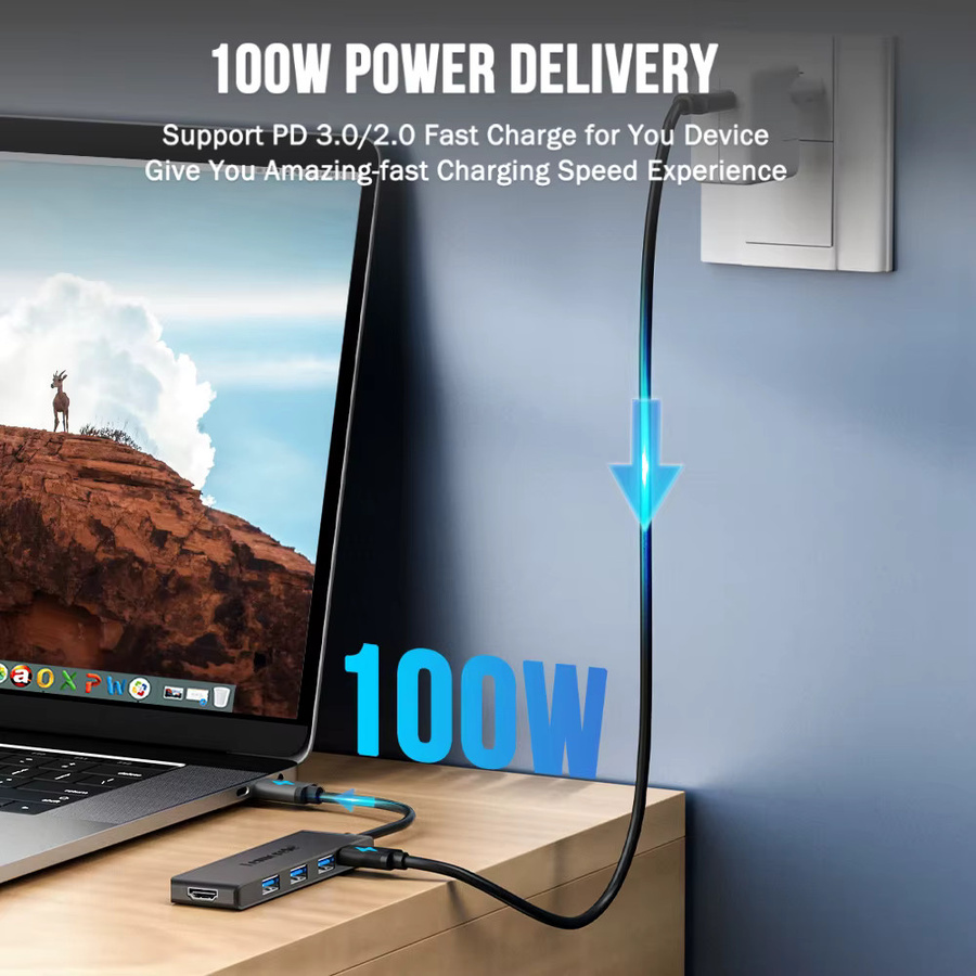 Lemorele 5-Port USB-C Laptop-Dockingstation in Grau mit 4K HDMI-Anschluss und PD-Ladefunktion - Bild 5