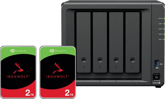 Synology DS425+ NAS-System mit zwei Seagate Ironwolf 2 TB Festplatten im Doppelpack, Schwarz - Bild 1