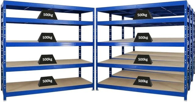 PROREGAL Rhino Schwerlastregal Set 4er Pack, Blau, 5 Ebenen mit Spanplatten, H x B x T: 180 x 200 x 60 cm - Bild 1