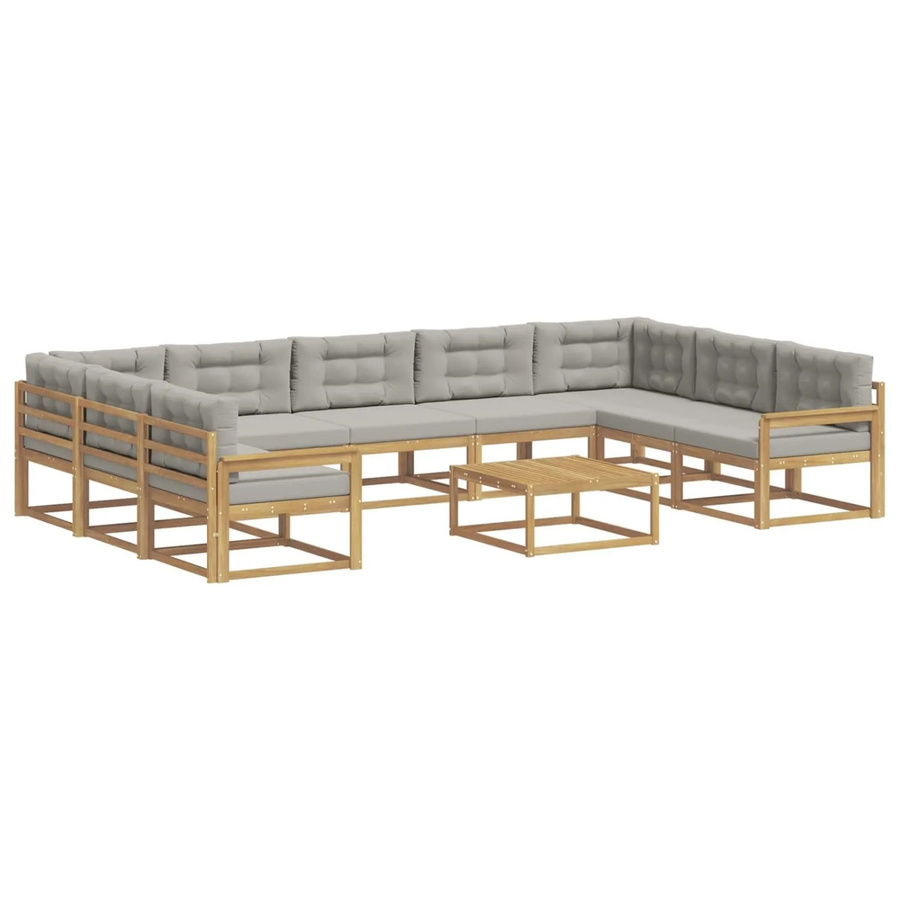 vidaXL Outdoor-Sofagarnitur in L-Form aus Akazienholz mit 10 Kissen in Weiß und Hellgrau - Bild 2