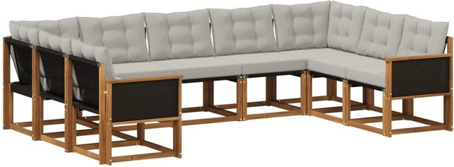 vidaXL Outdoor-Sofagarnitur aus Akazienholz mit Textilene-Stoff und Kissen in Natur und Grau - Bild 1