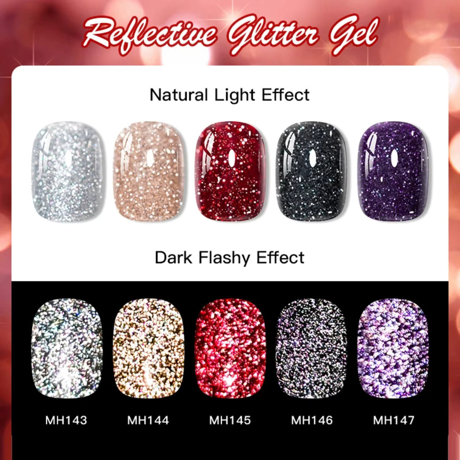 MSRUIOO Glitter Gel Nagellack Set, 8 Stück, Reflektierend, Glänzend - Bild 5