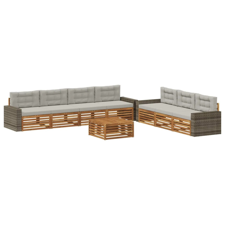 vidaXL Outdoor-Sofagarnitur aus Akazienholz mit 8-teiligem Set in Natur und Hellgrau - Bild 2