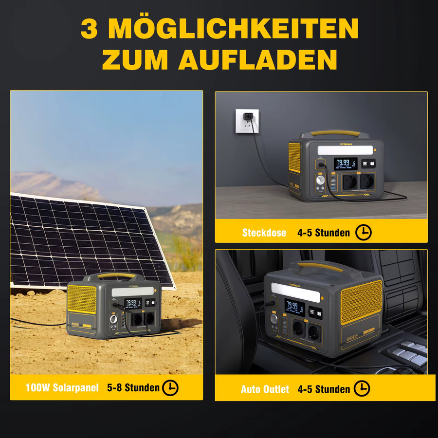 VTOMAN JUMP 600X Kraftwerk mit VS200 Solarpanel, 299Wh Solargenerator mit LiFePO4 Akku und 1200W Spitzenleistung für Notstrom-Backup - Bild 4