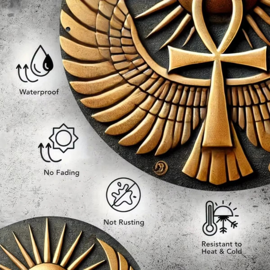 CIFBUY Retro Ankh & Ra Sun Wandkunst Gold Rund Abstrakt - Bild 5