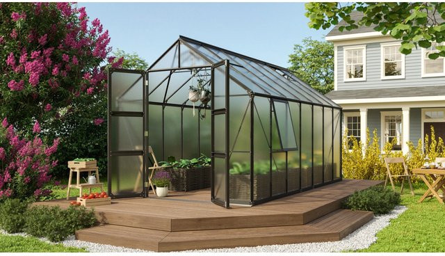 Vitavia Gewächshaus Olymp mit Fundament und Regenrinnen, Schwarz, 11,5 m², Aluminium und Polycarbonat - Bild 1