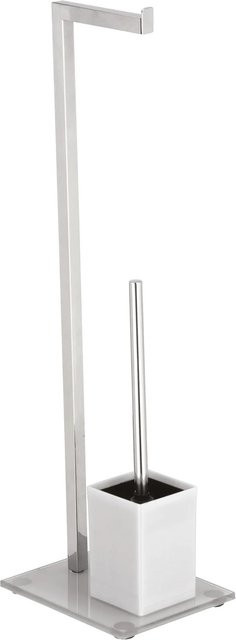 MSV WC-Garnitur mit Toilettenbürste und Toilettenpapierhalter aus Edelstahl und Glas in Weiß und Silber - Bild 1