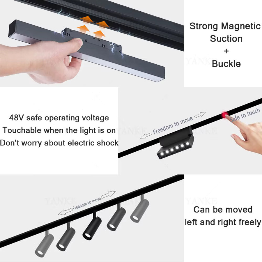 YANKE Intelligentes Magnet-Tracklight-System, Tuya Zigbee Dimmbares LED-Spotlight in Schwarz, Verstellbare Magnetische Schienenlampe für dein Wohnzimmer - Bild 3
